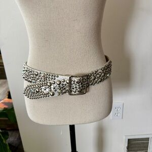 Handmade Raw Leather Bejeweled Belt 36